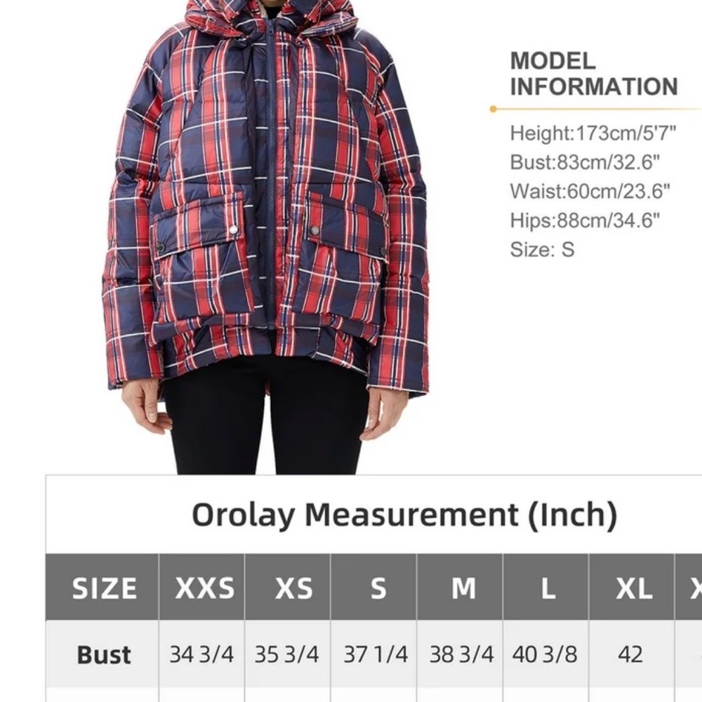 Orolay Women's Size S Thickened Plaid Print Multi Pockets Hooded Down Jacket.New - Picture 6 of 17